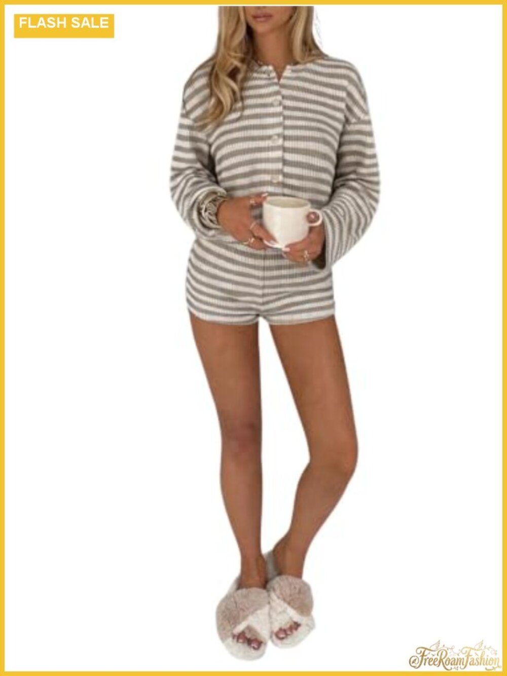 Women's Lounge Set 2 Piece Striped Knit Sweater & Shorts Matching Outfit